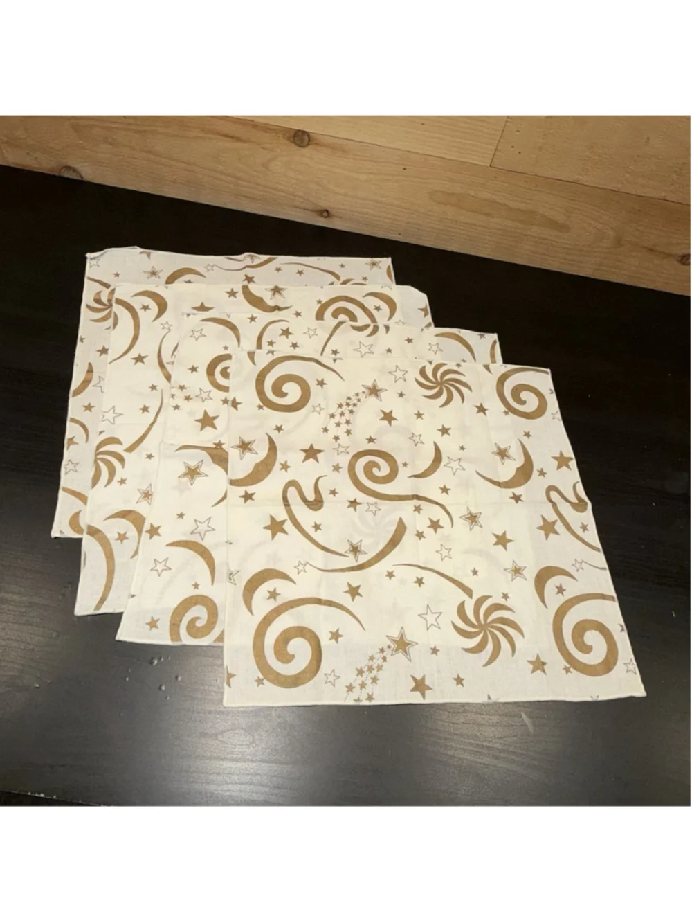 Fabric Industries 1992 Whimsical Celestial Swirls Cotton Napkins Set of 4 EUC